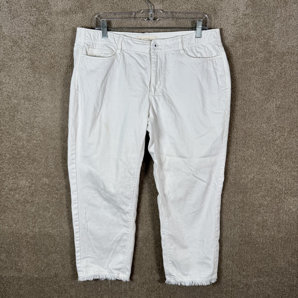 J. Jill Cropped Denim Jeans Womens 8 White High Rise Stretch Fringe Hem 35x24